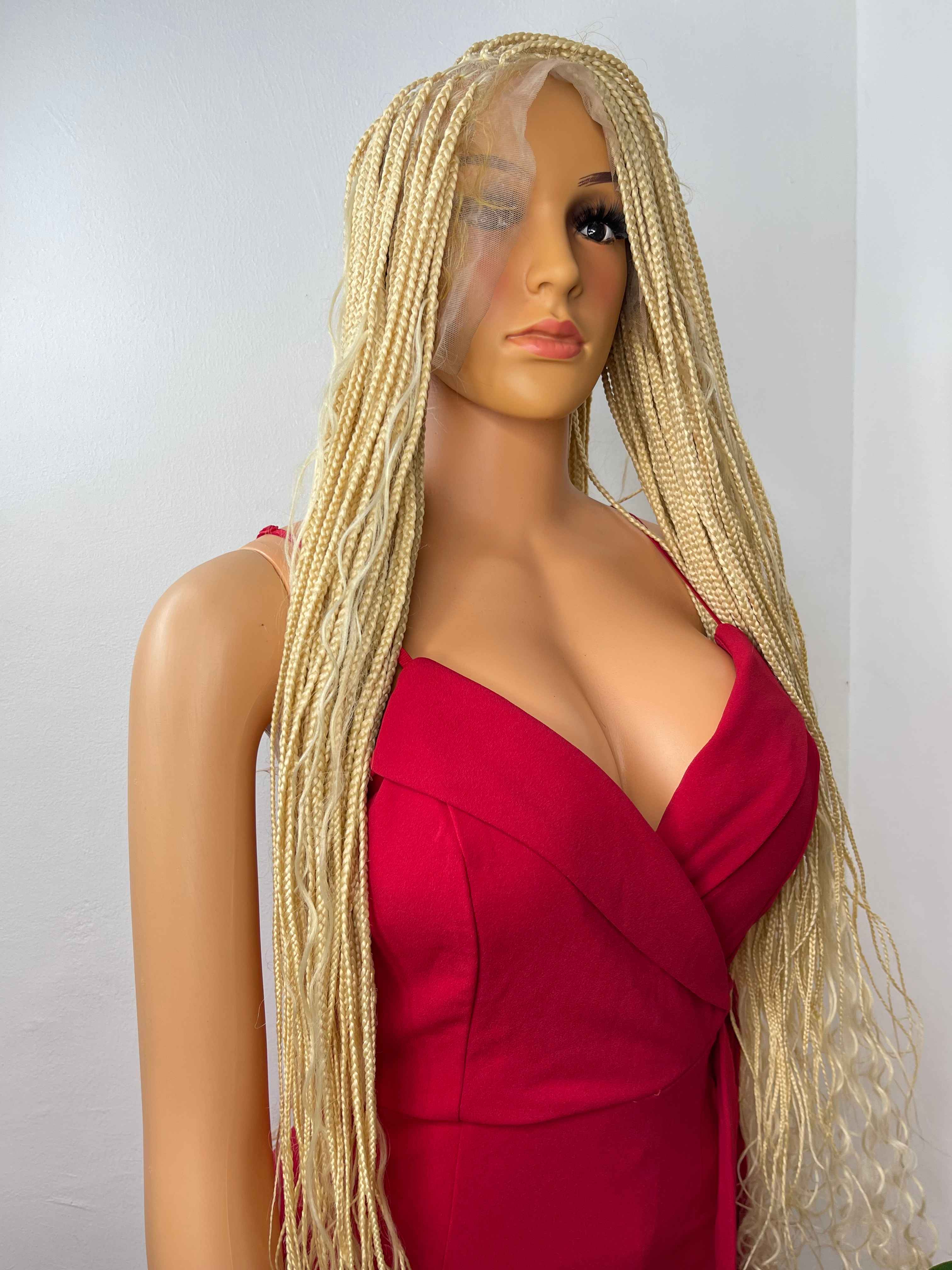 Light Blond Glueless Frontal Goddess Box Braid Wig - Image 3
