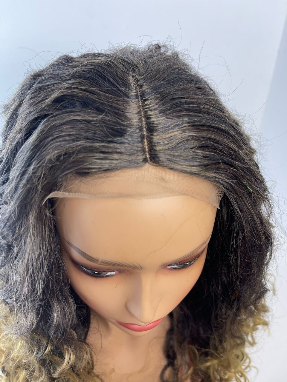 Ombre Black and Blond Curly Wig - Image 2