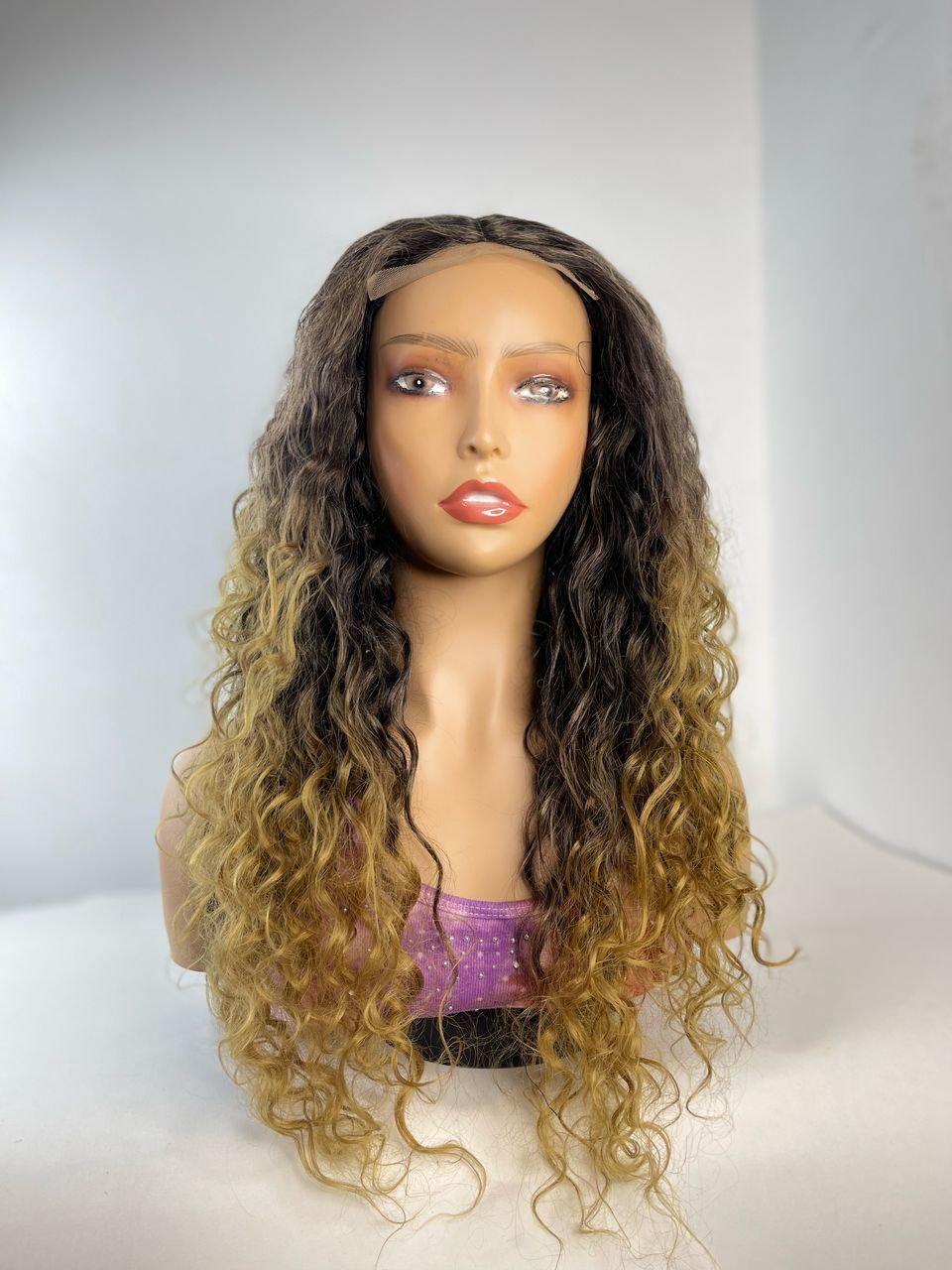 Ombre Black and Blond Curly Wig - Image 3